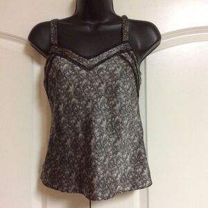 Ann Taylor 100% Silk Black Floral Lace Inlay Whimsigoth Camisole Tank Top 0 XSP